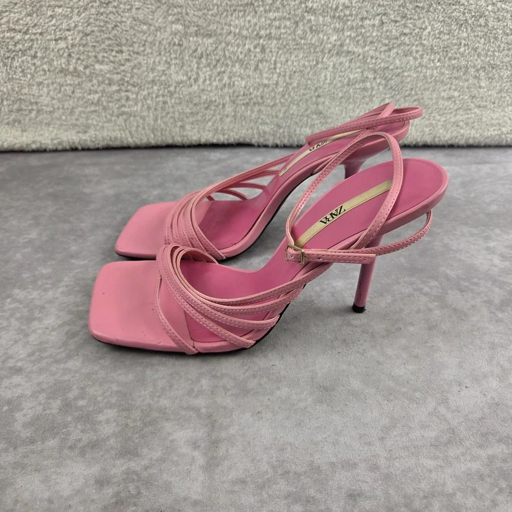 Zara Pink Strappy Square Toe High Heel Sandals Stiletto EU 40 3330/710/050 - Picture 1 of 8